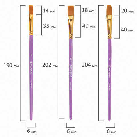 Кисти синтетика BRAUBERG, НАБОР 10 шт., фиолетовые (Круглые; Овальные; Плоские; Лайнеры), 201029