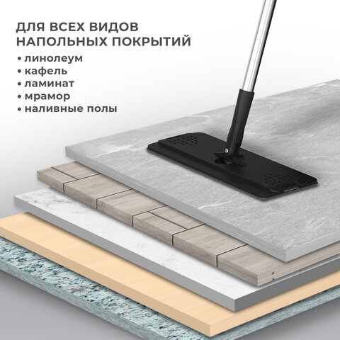 Швабра с отжимом и ведром 10л/7л двухкамерное, 2 насадки микрофибра, карманы с 2-х сторон, рукоятка 134-154см черный AltaMop L, LAIMA,609151