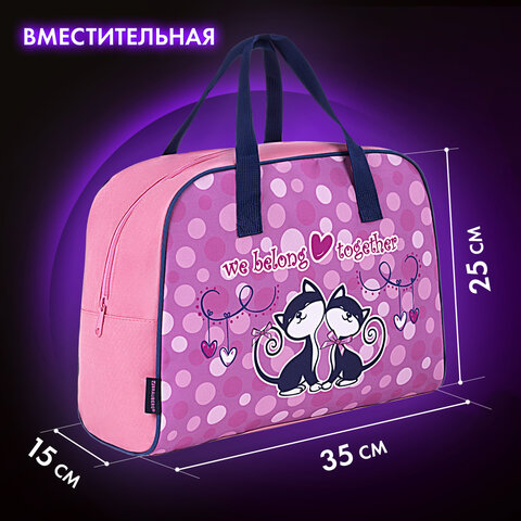 Сумка для занятий BRAUBERG с ручками, 35x25x15 см, "Friendly kittens", 271589