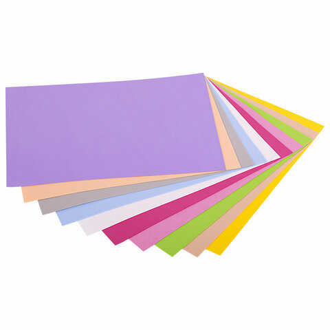 Пористая резина/фоамиран А4, 1 мм, НАБОР, 10 листов, 10 цветов, пастельные цвета, ОСТРОВ СОКРОВИЩ, 661695
