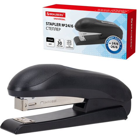 Степлер №24/6, №26/6 BRAUBERG "UNIVERSAL", до 30 листов, на 100 скоб, черный, 272716