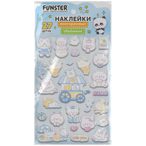 Наклейки объемные "Яркий микс", 19х13,5 см, ассорти 12 видов, FUNSTER (ФАНСТЕР), 666087