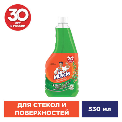 Средство для мытья стекол и зеркал (сменный флакон) 530 мл, МИСТЕР МУСКУЛ "Утренняя роса"