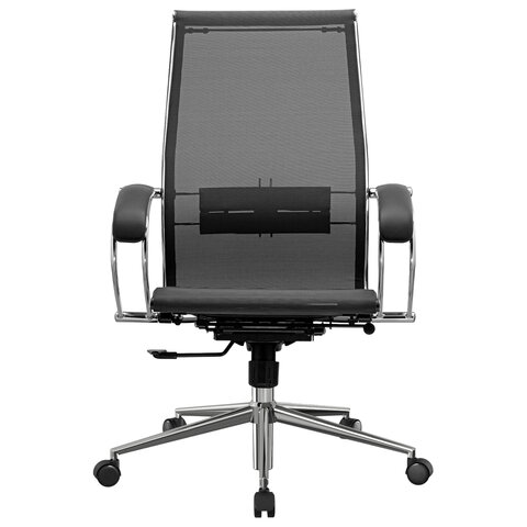 Кресло офисное МЕТТА "К-9" хром, прочная сетка, сиденье и спинка регулируемые, черное