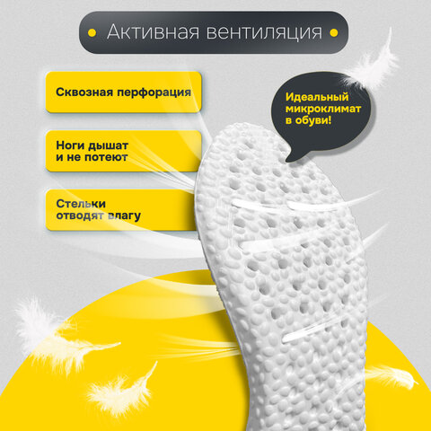 Стельки для обуви АНАТОМИЧЕСКИЕ ДЫШАЩИЕ, материал PU PRO, размер RU 34-39 / EU 35-40, с линиями выреза, SHEGRA (ШЕГРА), 700738