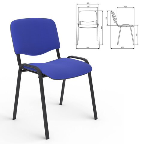 Стул для персонала и посетителей "ИЗО", черный каркас, ткань черно-синяя, В-12/С-14