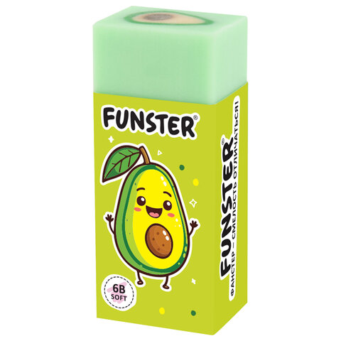 Ластик FUNSTER (ФАНСТЕР) "AVOCADO", 50х21х16 мм, прямоугольный, картонный держатель, экологичный ПВХ, ассорти, 272723
