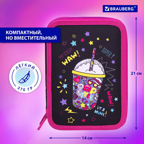 Пенал BRAUBERG, 3 отделения, полиэстер, 21х14 см, "Pop Style", 271550