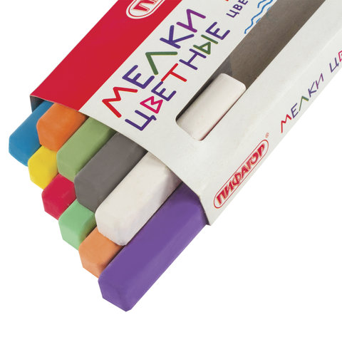 Мел цветной квадратный 10 штук, ПИФАГОР, картонная упаковка, 221168