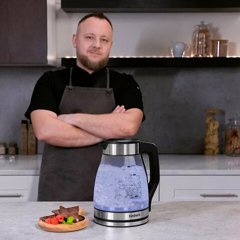 Чайник со съемным заварником TIMBERK T-EK27G02, 1,5 л, 1800 Вт, закрытый нагревательный элемент, стекло, стальной