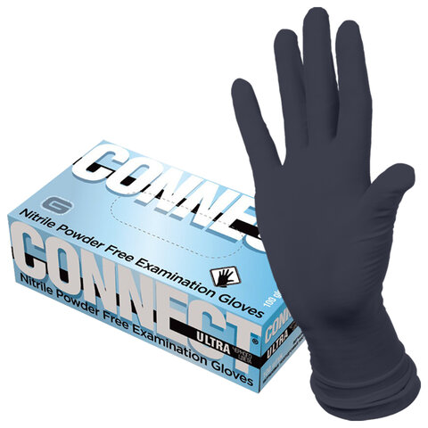Перчатки нитриловые медицинские смотровые CONNECT ULTRA BLACK, 50 пар (100 шт.), размер S (малый), черные, CON-UB-INT-01