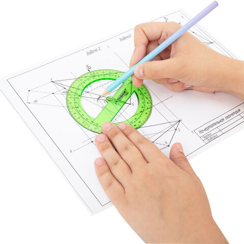 Транспортир пластиковый 10 см, 360 градусов, ПИФАГОР, прозрачный, неоновый, ассорти, 210848