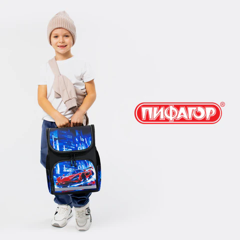 Ранец ПИФАГОР BASIC, 1 отделение, 3 кармана, эргономичная спинка, "Speed rusher", 35х28х18 см, 273141