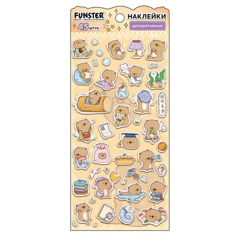 Наклейки декоративные "Милые животные", 17,5х9 см, ассорти 6 видов, FUNSTER (ФАНСТЕР), 6666081