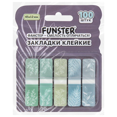 Закладки клейкие Z-сложения FUNSTER (ФАНСТЕР) "Флора", 45х12 мм, 100 шт. (5 цветов х 20 листов), в диспенсере, 116699