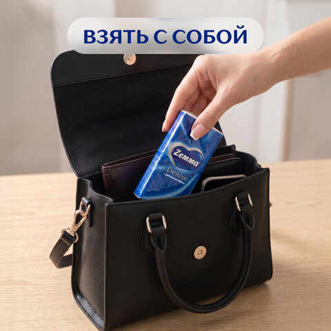 Платочки бумажные носовые ZEMMA/ZEWA Deluxe 3-слойные, СПАЙКА 10 пачек по 10 шт., 21х21 см, 511741