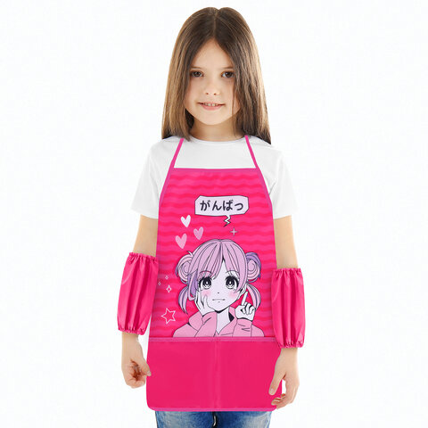 Набор для уроков труда BRAUBERG KIDS, клеенка ПВХ, накидка фартук с нарукавниками, "Anime style", 272362
