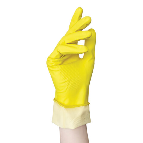 Перчатки МНОГОРАЗОВЫЕ латексные AVIORA, хлопчатобумажное напыление, размер 6,5-7, S (малый), желтые, вес 33 г, 402-566