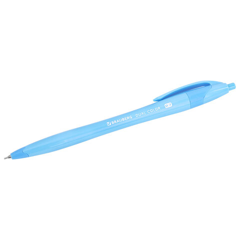 Ручка шариковая автоматическая масляная BRAUBERG "DUAL COLOR", СИНЯЯ, игольчатый наконечник 0,7 мм, линия письма 0,35 мм, 144327