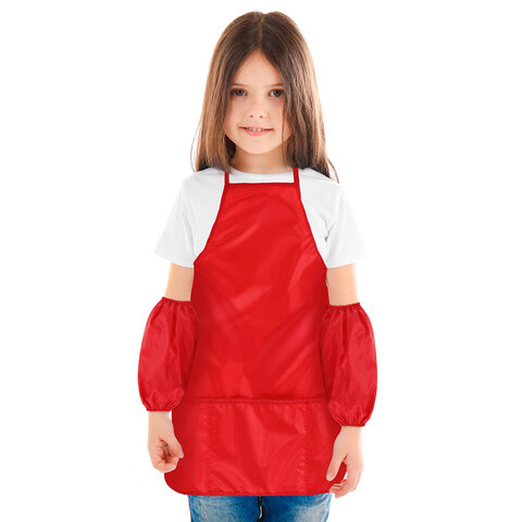 Фартук с нарукавниками для уроков труда ПИФАГОР, 3 кармана, стандартный размер, 44x55 см, красный, 273753