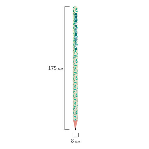 Карандаш чернографитный BRAUBERG "GREEN", 1 шт., HB, пластиковый, корпус ассорти, 181745