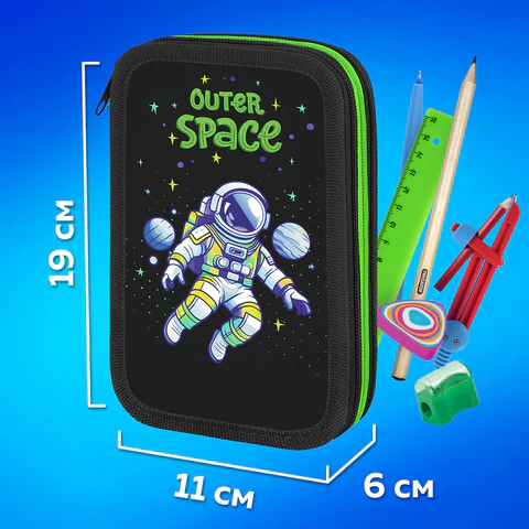 Пенал ПИФАГОР, 3 отделения, ламинированный картон, 19х11 см, "Outer space", 273488