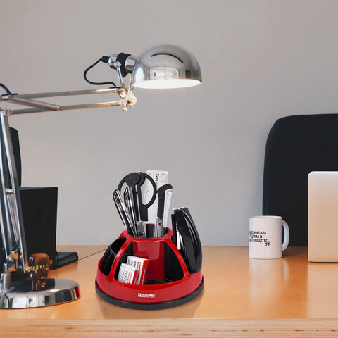 Канцелярский набор BRAUBERG "ULTRA", 10 предметов, вращающаяся конструкция, черно-красный, 231929