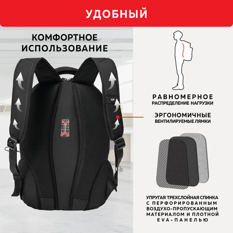 Рюкзак GERMANIUM "S-02" универсальный, с отделением для ноутбука, усиленная ручка, черный, 47х31х16 см, 226948