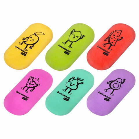 Ластик BRAUBERG KIDS "Fruits", 50х23х10 мм, пастельные цвета ассорти, 272674
