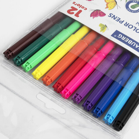 Фломастеры BRAUBERG "Wonderful butterfly", 12 цветов, вентилируемый колпачок, ПВХ-упаковка, 150522