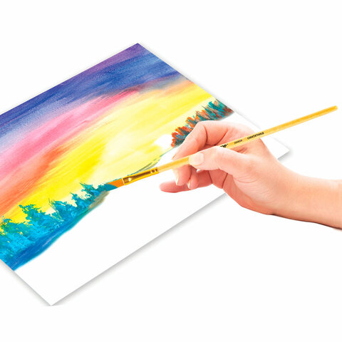 Кисть ПИФАГОР, СИНТЕТИКА, плоская, № 6, деревянная лакированная ручка, с колпачком, пакет с подвесом, 200859