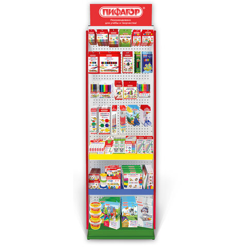Стойка для размещения товара напольная ПИФАГОР, 2050x600x500 мм, 25 крючков, 3 полки, металл, 504878