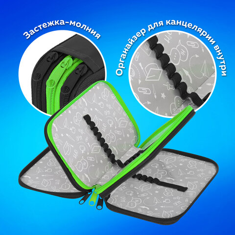 Пенал ПИФАГОР, 3 отделения, ламинированный картон, 19х11 см, "Outer space", 273488