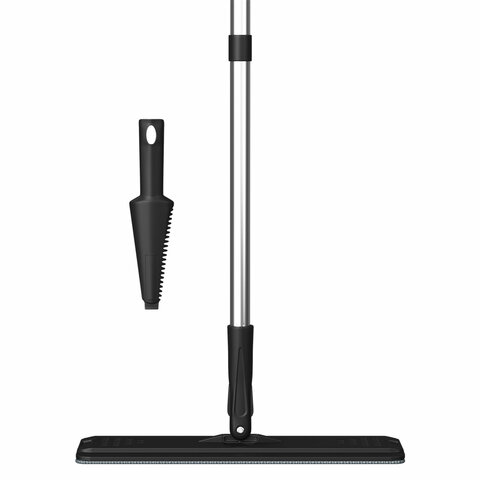 Швабра с отжимом и ведром 10л/7л двухкамерное, 2 насадки микрофибра, карманы с 2-х сторон, рукоятка 134-154см черный AltaMop L, LAIMA,609151