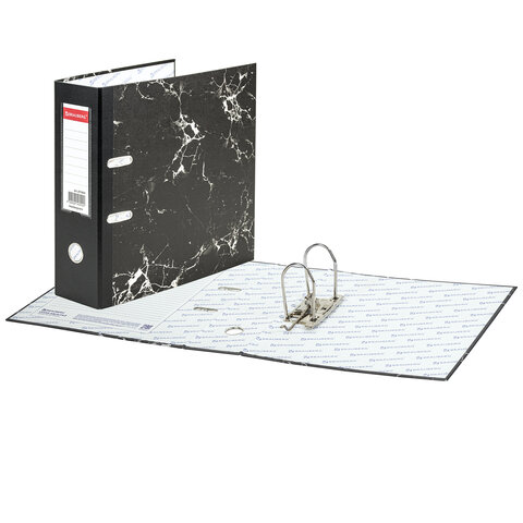 Папка-регистратор ШИРОКИЙ КОРЕШОК 90 мм с мраморным покрытием, черная, BRAUBERG, 271833