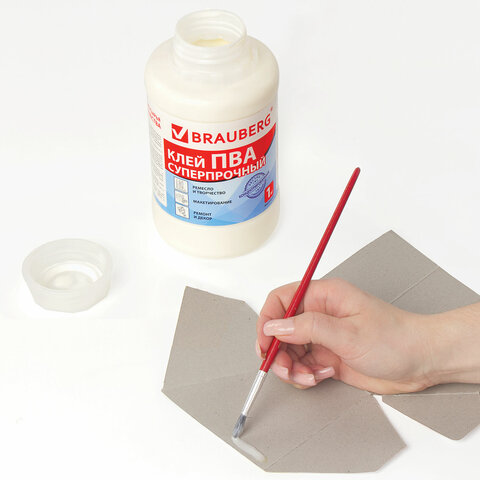 Клей ПВА BRAUBERG, 1 кг, суперпрочный (керамика, ткань, кожа, дерево, бумага, картон), 600984