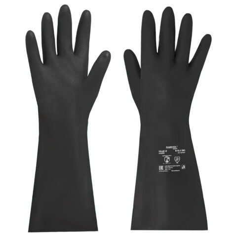 Перчатки латексные КЩС-2 STRONG химически устойчивые, тактильные, чёрные, размер 8-8,5, M (средний), RABBITEX (РАББИТЕКС) EXPERT, 609267
