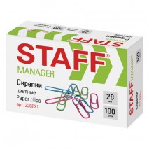 Скрепки STAFF &quot;Manager&quot;, 28 мм, цветные, 100 шт., в картонной коробке, 226821
