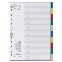 Разделитель пластиковый DURABLE (Германия), 10 листов, А4, цифровой 1-10, цветной, оглавление, 6740-