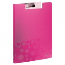 Папка-планшет LEITZ &quot;WOW&quot;, с верхним прижимом и крышкой, A4, 330х230 мм, полифом, розовая, 41990023