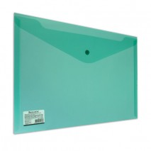 Папка-конверт с кнопкой BRAUBERG, А4, до 100 листов, прозрачная, зеленая, СВЕРХПРОЧНАЯ 0,18 мм, 2248