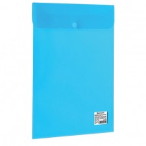 Папка-конверт с кнопкой BRAUBERG, вертикальная, А4, до 100 листов, прозрачная, синяя, 0,15 мм, 22497