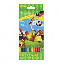 Карандаши цветные BRAUBERG &quot;Football match&quot;, 12 цветов, заточенные, картонная упаковка, 180534