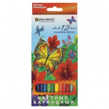 Карандаши цветные BRAUBERG &quot;Wonderful butterfly&quot;, 12 цветов, заточенные, картонная упаковка с блестк