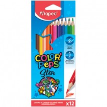 Карандаши цветные MAPED (Франция) &quot;Color&amp;apos;Peps Star&quot;, 12 цветов, трехгранные, заточенные, европодвес,
