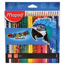 Карандаши цветные MAPED (Франция) &quot;Color&amp;apos;Peps Animals&amp;apos;&quot;, 24 цвета, трехгранные, заточенные, европодв