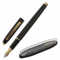 Ручка подарочная перьевая BRAUBERG &quot;Brioso&quot;, СИНЯЯ, корпус черный с золотистыми деталями, линия пись
