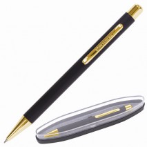 Ручка подарочная шариковая BRAUBERG &quot;Piano&quot;, СИНЯЯ, корпус черный с золотистым, линия письма 0,5 мм,