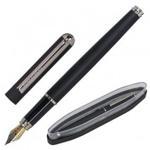 Ручка подарочная перьевая BRAUBERG &quot;Larghetto&quot;, СИНЯЯ, корпус черный с хромированными деталями, лини