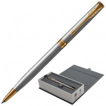 Ручка шариковая PARKER &quot;Sonnet Core Stainless Steel GT Slim&quot;, тонкая, корпус серебристый, позолоченн
